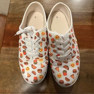 Fast Food Emoji Print Canvas Lace-Up Sneakers Women's Size 8